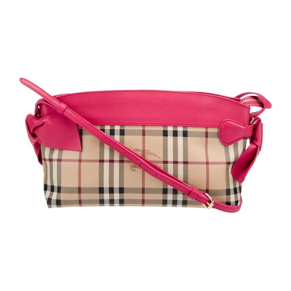 💗 Authentic Burberry Bow Detail Pink and Tan Checkered Women's Crossbody Purse